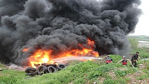 Çan’da atık lastik yangını