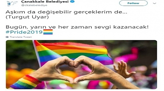 Çanakkale Belediyesinin 'LGBTI+' paylaşımına tepki yağdı