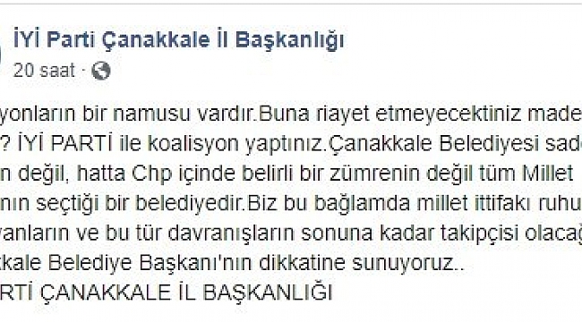 İyi Parti'den Başkan Gökhan'a: "Koalisyonların bir namusu vardır"