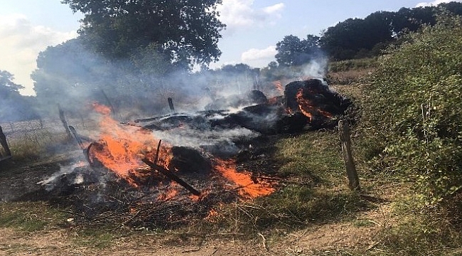 Çan'da saman balyaları yandı