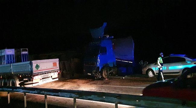 Bursa'da devrilen kargo yüklü tırın sürücüsü yaralandı