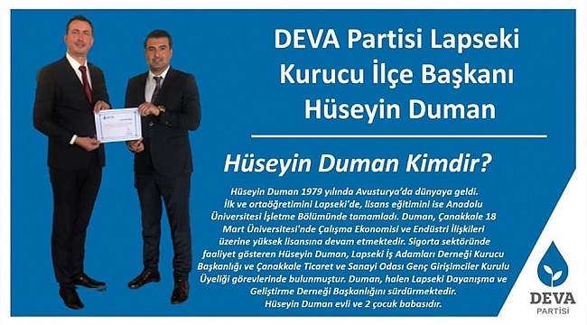 DEVA Partisi Lapseki Kurucu İlçe Başkanı belli oldu