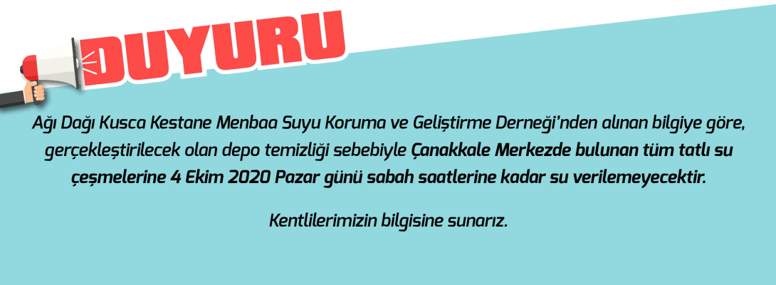 Çanakkale Merkezde bulunan tüm tatlı su çeşmelerine Pazar gününe kadar su verilmeyecek