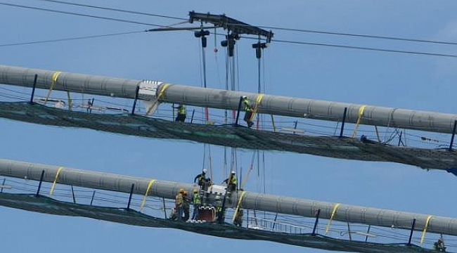 1915 Çanakkale Köprüsü'nde askı halatlarının montajı başladı