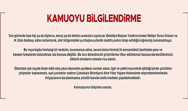 KAMUOYU BİLGİLENDİRME!