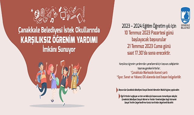 Çanakkale Belediyesi İstek Okullarında Karşılıksız Öğrenim Yardımı İmkânı Sunuyor