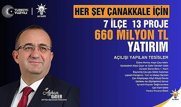 ÇANAKKALE'YE 660 MİLYONLUK YATIRIM