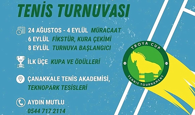 Çanakkale Tenis Akademisi öncülüğünde "Troya Cup" Tenis Turnuvası düzenlenecek.