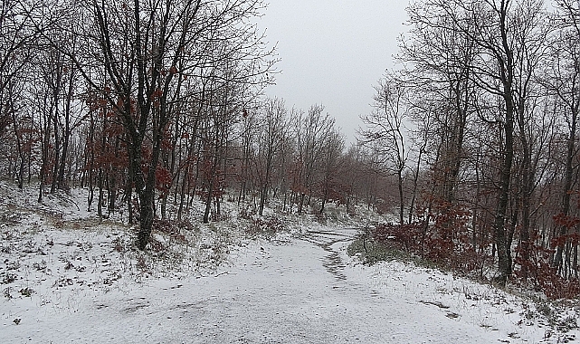 Lapseki'de Yüksek kesimler beyaz örtüye büründü