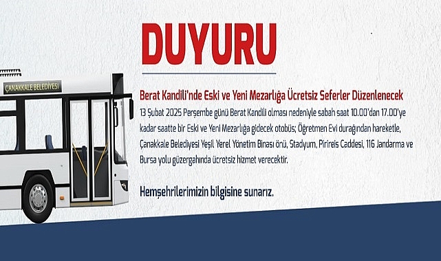 Berat Kandili'nde Eski ve Yeni Mezarlığa Ücretsiz Seferler Gerçekleşecek