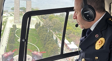 Çanakkale Emniyet Müdürü KURT, Çanakkale Deniz Zaferi’nin 110. kutlamaları için alınan tedbirleri havadan inceledi. 