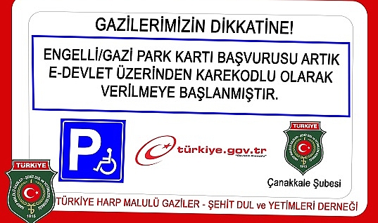 ENGELLİ / GAZİLER İÇİN PARK KARTI BAŞVURUSU E-DEVLETTE