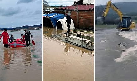 Ezine’de Sel Seferberliği: Mahsur Kalan Vatandaş ve Kuzuları Ekipler Kurtardı