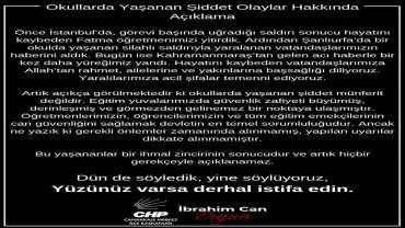 CHP Çanakkale Merkez İlçe Başkanı  Ergun’dan Okullardaki Şiddet Olaylarına Sert Tepki