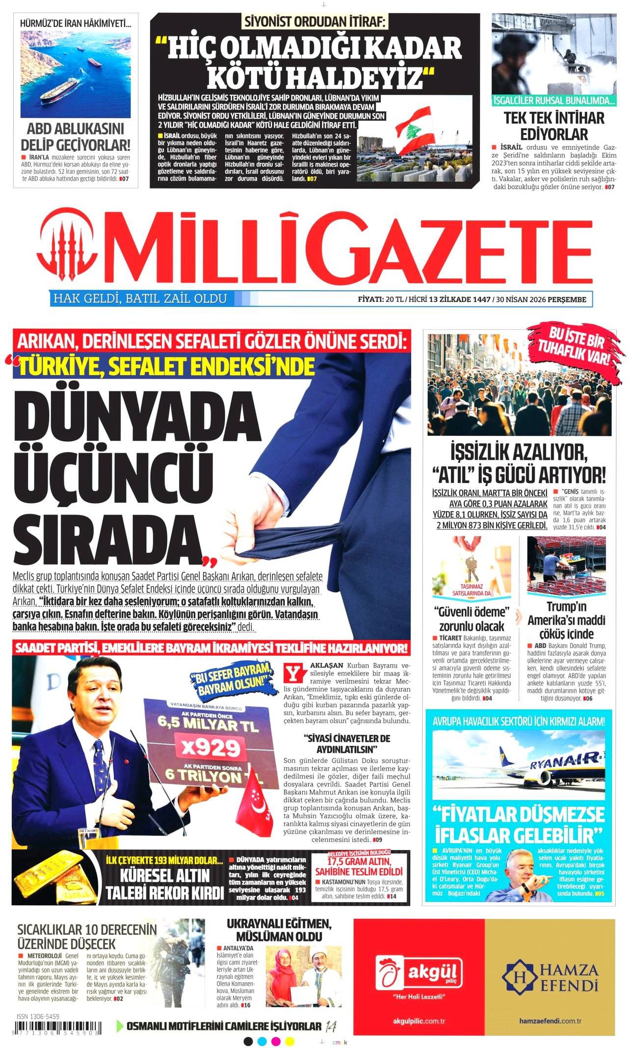 Milli Gazete Gazete Manşeti