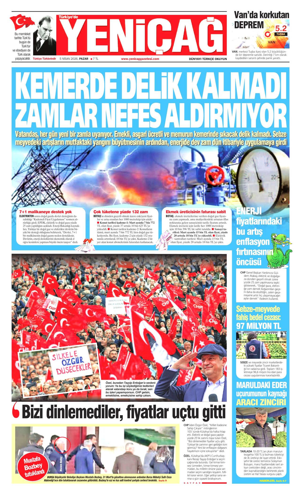 Yeniçağ Gazetesi Gazete Manşeti